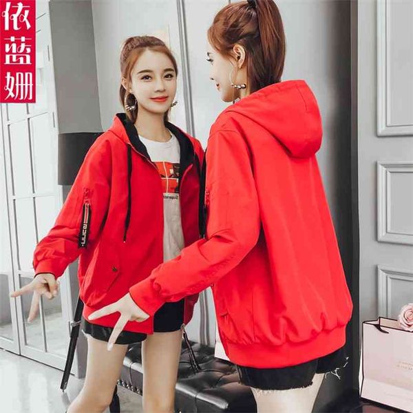 

spring and autumn short coat women wear casual hat baseball suit on both sides in 210914, Black;brown