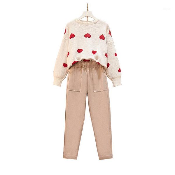 

two piece dress winter knitting sweater woolen fashion pants pcs clothing set women knitwear outfit pullover clothes casual, White