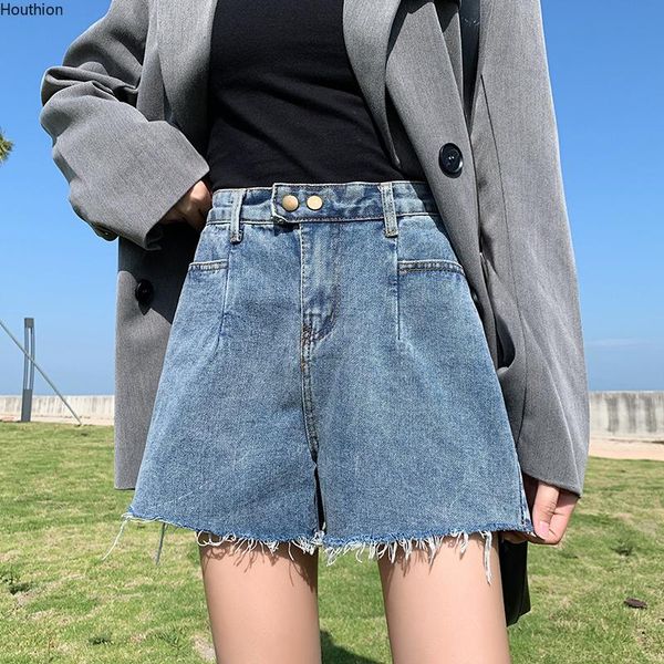 

women's shorts women denim summer high waist wide legs burrs fashion casual slim buttons pocket pants solid, White;black