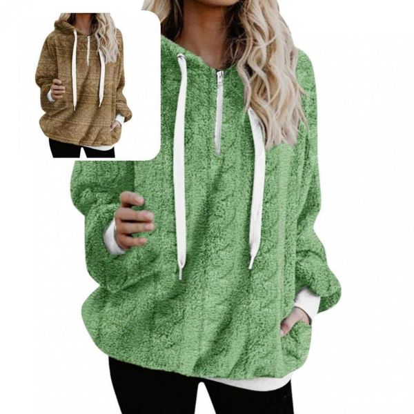 

women's hoodies & sweatshirts stylish pockets zipper drawstring women hoodie regular warm, Black