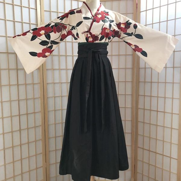 

ethnic clothing japanese kimono sakura girl floral print vintage dress woman skirts oriental camellia love costume haori yukata asian clothe, Red