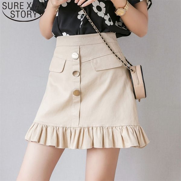 

autumn fashion women skirts casual high waist harajuku denim a-line ruffles short for 6186 50 210506, Black