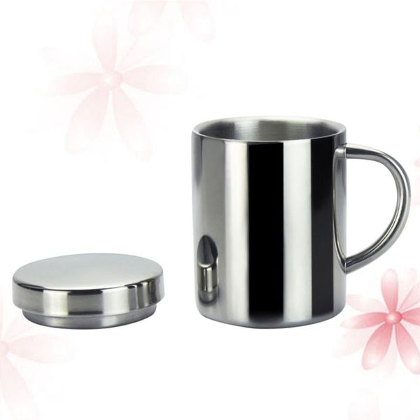 

mugs 220ml 304 stainless steel coffee mug double insulation drinking cup tea with lid - caliber 7cm