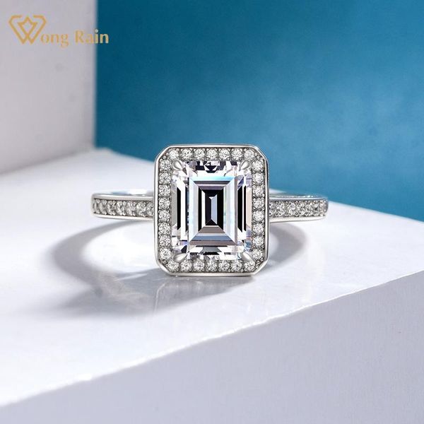 

cluster rings wong rain 100% 925 sterling silver created moissanite emerald gemstone wedding party engagement fine jewelry ring for women gi, Golden;silver