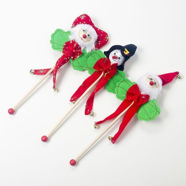 

christmas decorations bells plush doll holiday kids toy decor hand ring with wooden handle gift home ornaments adornos de navidad1