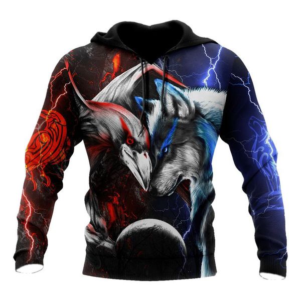 

men's hoodies & sweatshirts products wolf and crow tattoo 3d full print hoodie casual sweatshirt/zipper harajuku street style, Black