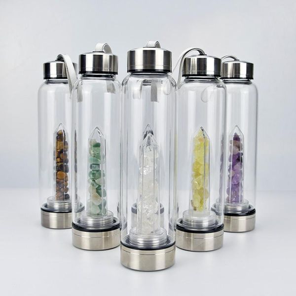 Neue natürliche Quarz-Edelstein-Glas-Wasserflasche, direktes Trinkglas, Kristallbecher, 8 Stile, DHL-Schnelllieferung 0303
