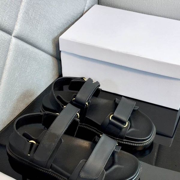 

new velcro sandals metal buckle flat shoes diamond vamp beach, Black