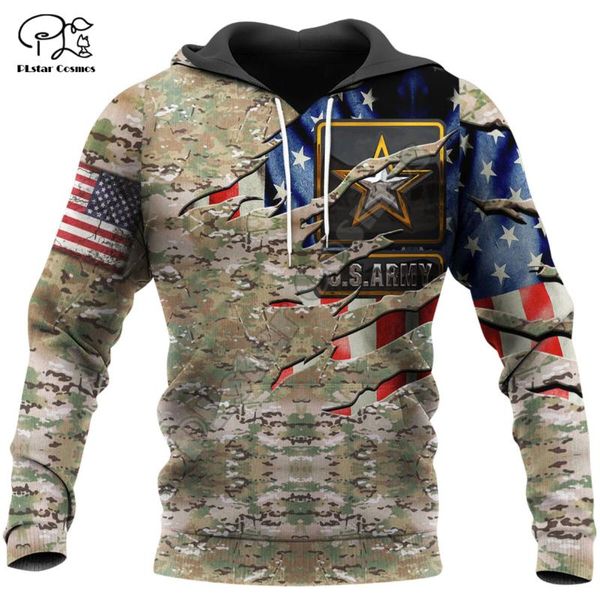 

men's hoodies & sweatshirts plstar cosmos us army eagle marine military camo suit veteran fashion 3dprint men/women streetwear pullover, Black