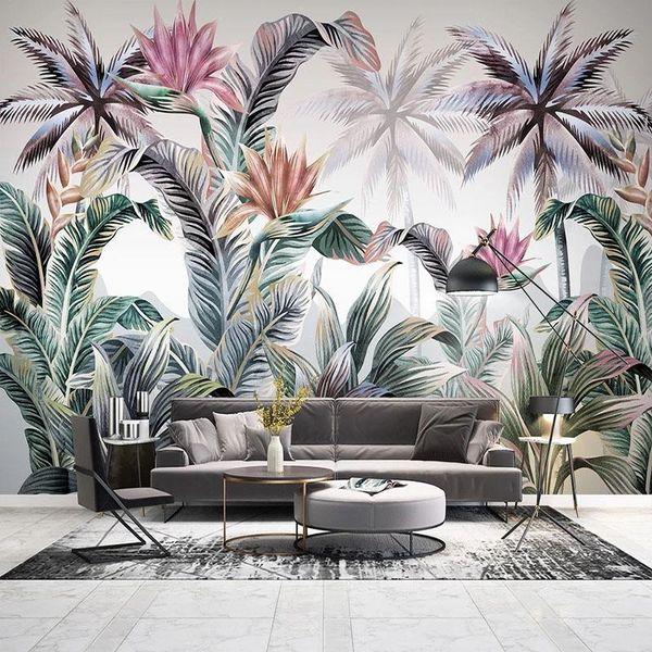 

wallpapers drop custom wallpaper 3d hand-painted tropical plants leaf wall painting tv bedroom background decor frescoes