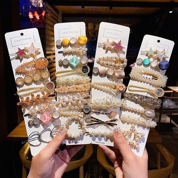 

fashion pearl hair clip snap button pins for girls jewelry lady hairpin accessories, Slivery;white