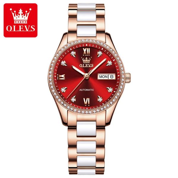 Orologi da polso 2022 White Ceramic Women Luxury Ladies Orologio meccanico a carica automatica Elegante Red Fashion