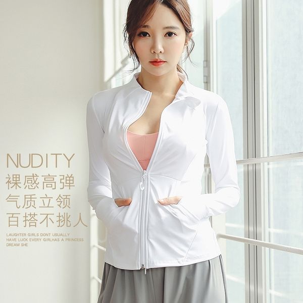 

lulu yoga jacket women's zipper cardigan autumn long sleeve winter loose new white running fitness sportswear, Gray