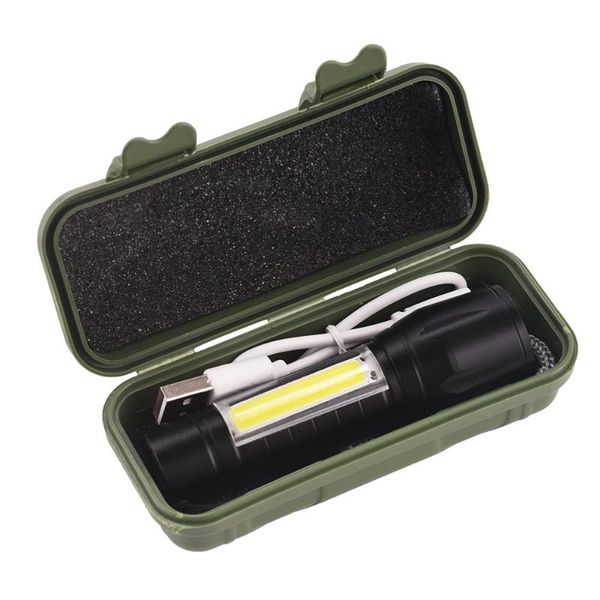

anjoet usb rechargeable xpe+cob led zoomable torch lamp linternas built in battery with cable gift box flashlights torches