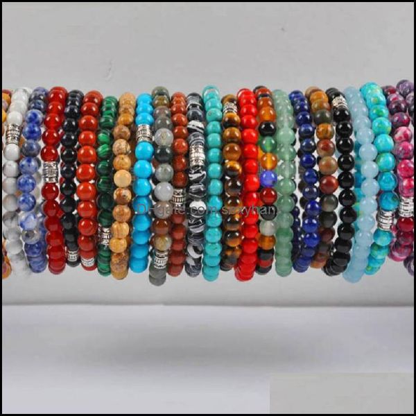 Bracciali Gioielli Perline, Fili Braccialetto Elasticizzato Fatto A Mano Per Donne Ragazze 6Mm Perlina Rotonda Cristallo Naturale Quarzo Lapis Corniola Opale Rosso G