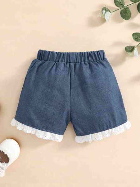 

baby contrast eyelet embroidered frilled denim shorts she, Black