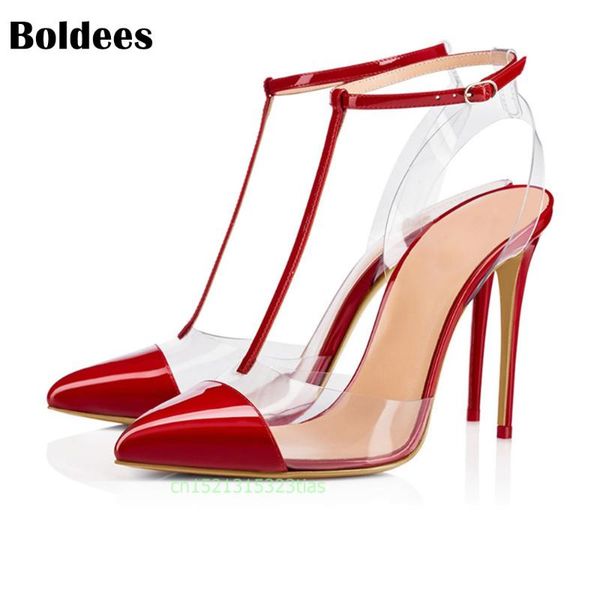 

boldees 2021 pvc jelly sandals t strap pointed toed high heels women transparent heel slippers discount pumps 11cm, Black