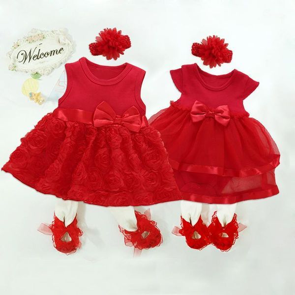 

girl's dresses baby girls dress summer headband shoes set 1st birthday for girl ball gowns princess clothes red bow1, Red;yellow
