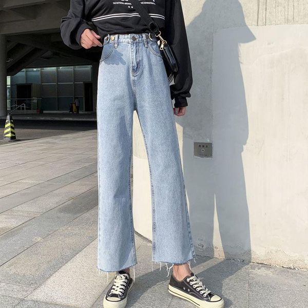 

women's jeans 2021 wide-leg trousers to make look slimmer, Blue