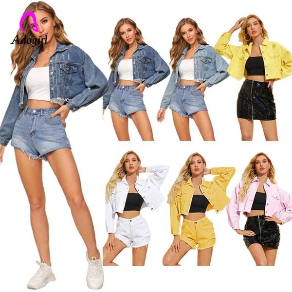 

women's jackets blue denim jacket women casual crop simple ladies coat slim button up -selling y2k short activewear, Black;brown