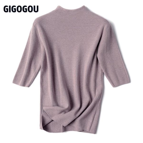 GIGOGOU Halbarm Frauen Rollkragenpullover Herbst Frühling Pullover Top Weiche Weibliche Jumper Schwarz Weiß Enge Pullover Pull Femme 210918