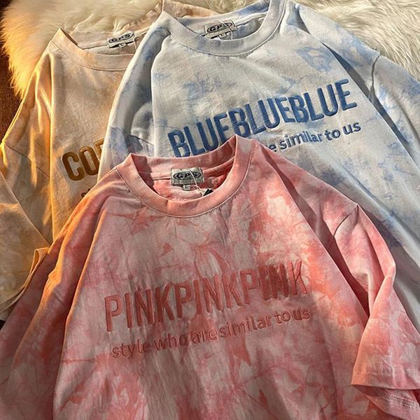 

letter print t shirt women summer tie-dyed short sleeve loose oversized female casual o neck sweet chic girls tees women's t-shirt, White