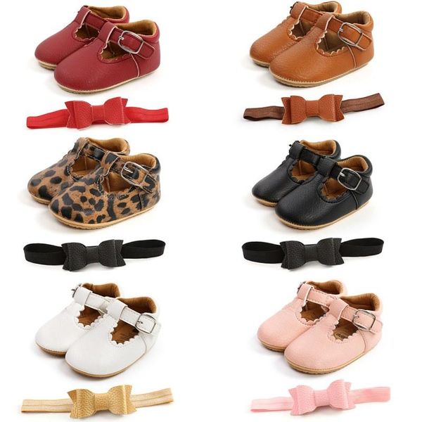 

baby girl shoes leopard pu leather soft-soled toddler + headband spring autumn children footwear first walkers