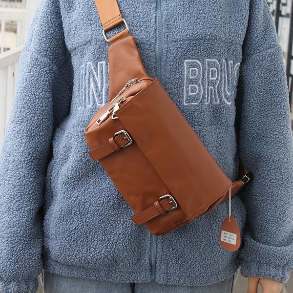 

multifunction chest bag women crossbody bags casual genuine leather shoulder messenger female retro small waist