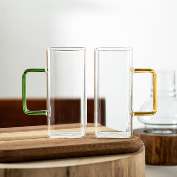 

mugs square glass coffee breakfast milk tea cups transparent beer copo