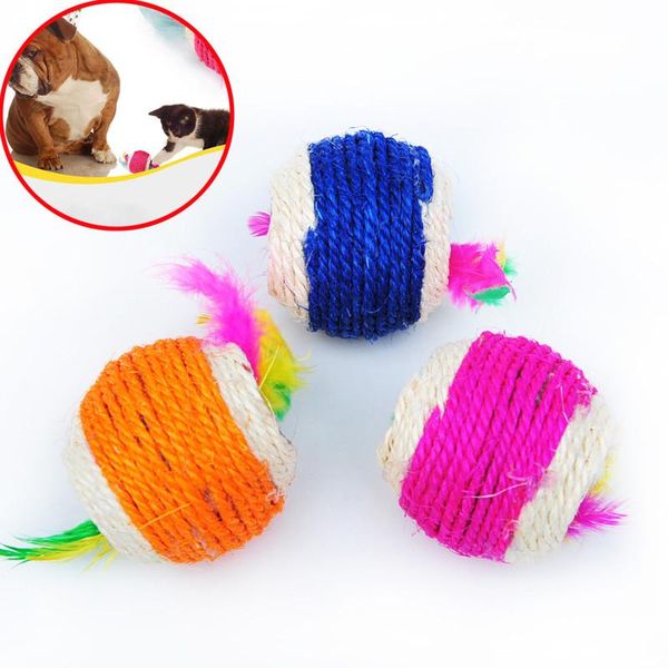 

cat toys lovely feathered sisal rope ball teaser play scratch dog pet balls for accessories