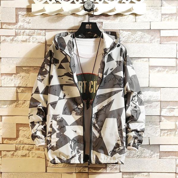 

men's windbreaker jacket printing hooded casual spring 2021 fashion trend men jackets, Black;brown