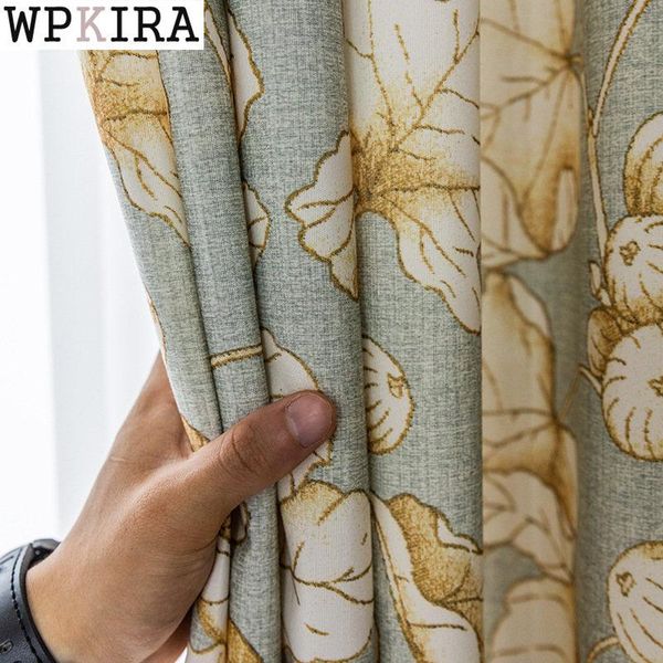 

curtain & drapes rustic for living room leaves pattern printed window bedroom natural fabric yellow drape cloth blinds s121#e