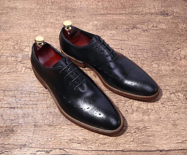 

dress shoes carved men genuine leather oxfords 2021 borgues wedding party lace up barque prom, Black