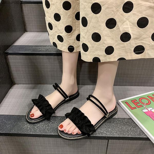 

in 2021 the sandals fairy female student flats to wear cool wind slippers summer web celebrity ins tide boots, Black