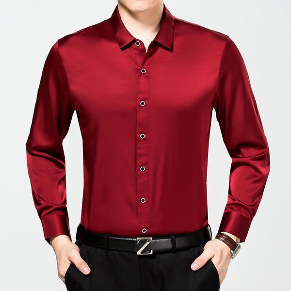 

men's long-sleeved shirt high-end silk solid color thin casual shirts, White;black