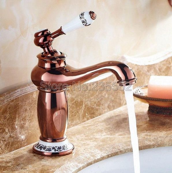 

bathroom sink faucets rose gold brass basin faucet ceramic lever deck mount vessle mixer tap lnf502