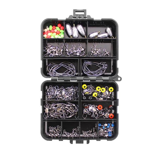 

fishing accessories 160pcs/box kit jig hooks sinker weights swivels snap sbead space bean with tackle box