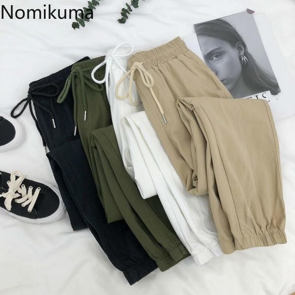 

women's pants & capris nomikuma 2021 autumn women harem lace up stretch high waist anke-length trousers korean solid cargo femme 6b584, Black;white