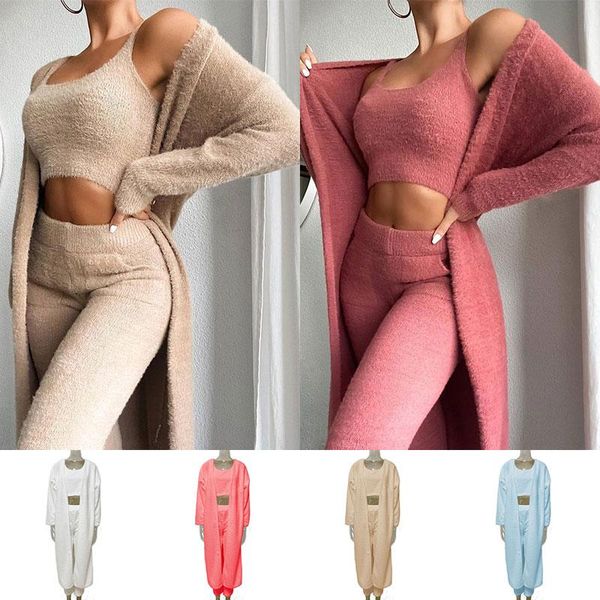 

women's two piece pants women 3 tracksuits fleece pyjamas cardigan winter warm coat lounge wear ladies teddy set, White
