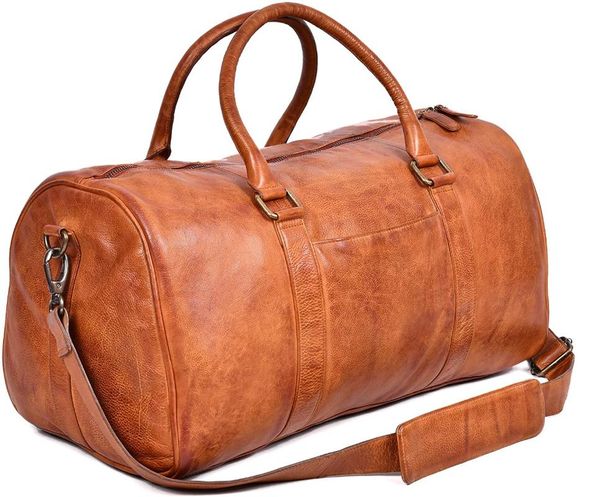 

duffel bags vintage leather luggage bag shoulder weekender travel overnight tan