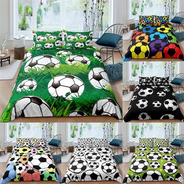 

bedding sets luxury 3d football print 2/3pcs comfortable kids boys duvet cover pillowcase home textile single//king size