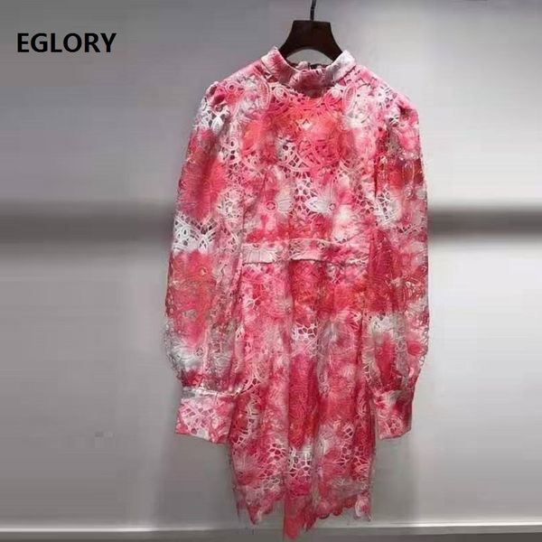 

dresses hollow out embroidery spring vestidos special occasion women stand neck gradient color print long sleeve club, Black;gray