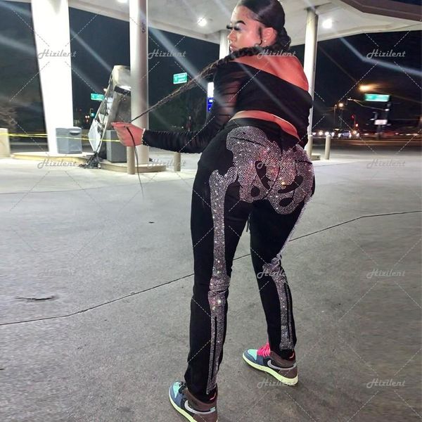 

women's pants & capris rhinestone bone y2k grunge punk harajuku men's jogging sports casual sportswear, Black;white