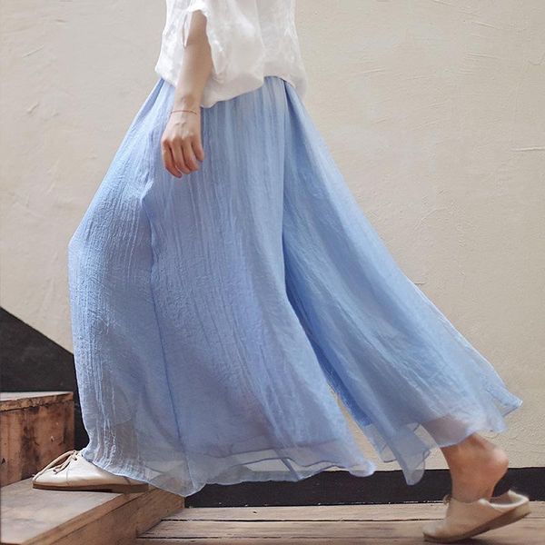 

women's pants & capris vintage cotton linen wide leg female loose large size women elastic waist casual summer chinese style elegant re, Black;white
