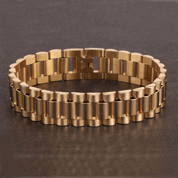 Luxus Gold Manschette Edelstahl Armband Armband Männer Schmuck Armbänder Armreifen Geschenk für Ihn