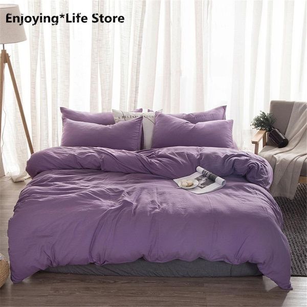 

bedding sets soft washed cotton set purple bedlinen twin  king duvet cover bed sheet pillowcase solid color bedclothes