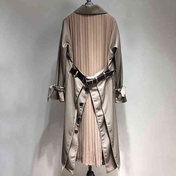 

casual patchwork pleated windbreaker for women lapel long sleeve sashes temperament windbreakers female fashion, White