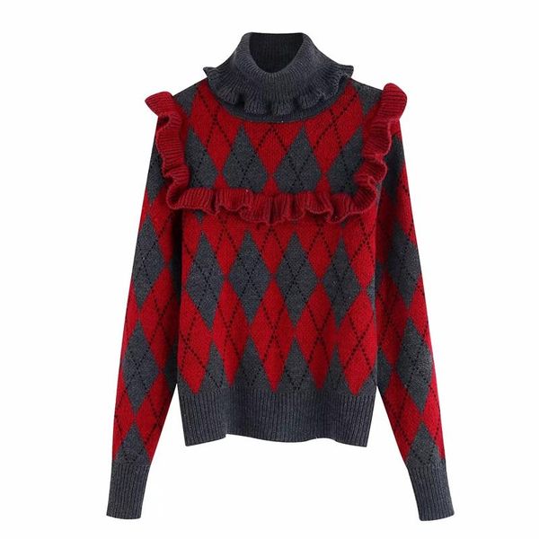 

winter thick turtleneck sweater women vintage long sleeve rhombic knitted pullover casual jumpers 2021 women's sweaters, White;black