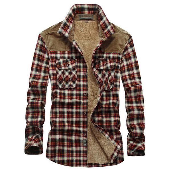

winter men shirt cotton liner fleece casual shirts thick warm wool long plaid camisa masculina chemise homme men's, White;black