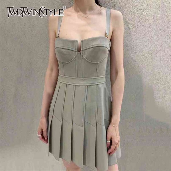 

casual dresses for female square collar sleeveless spaghetti strap high waist ruched mini dress women fashion 210520, Black;gray